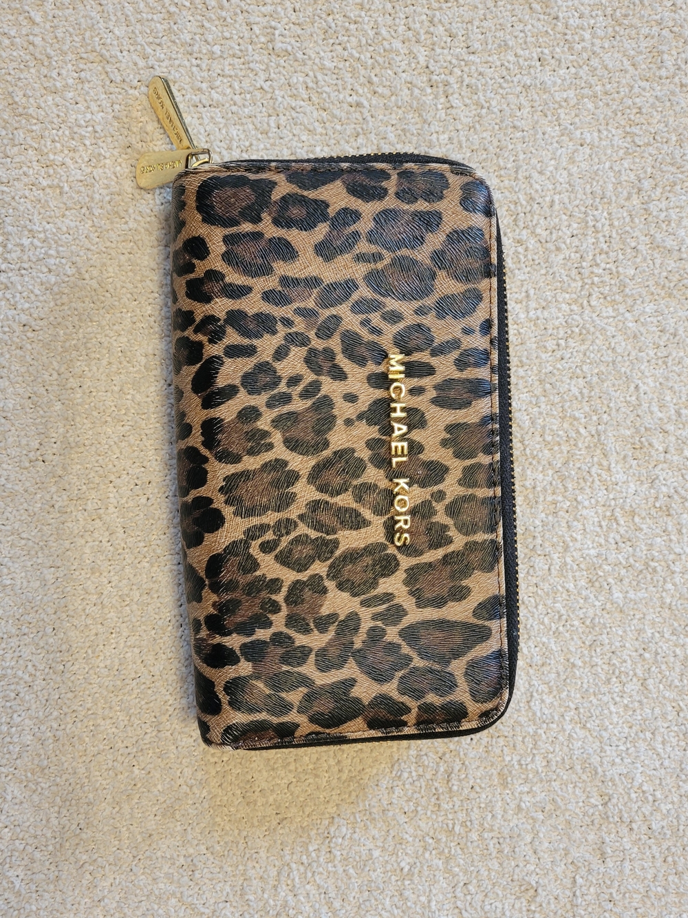 Michael Kors Leopard Zip Around Wallet - Brown/Black